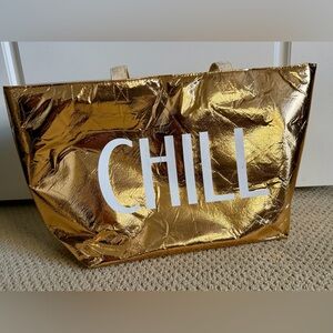 Gold Metallic Cooler Tote Bag with 'CHILL' Print